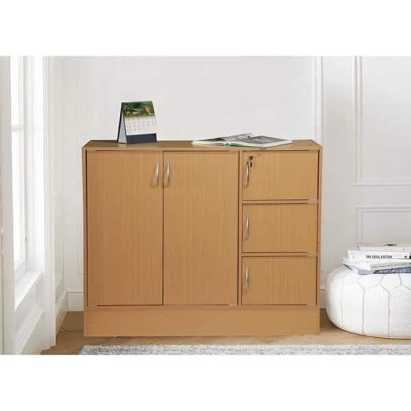 38.58 in. H Beech Wooden 3-Shelf 5-Door Standard Bookcase by HODEDAH 7 38.58 in. H Beech Wooden 3-Shelf 5-Door Standard Bookcase by HODEDAH - Image 5