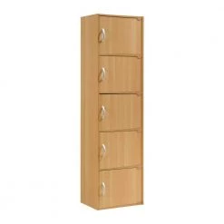 59 in. Beech Wood 5-shelf Standard Bookcase with Doors by HODEDAH