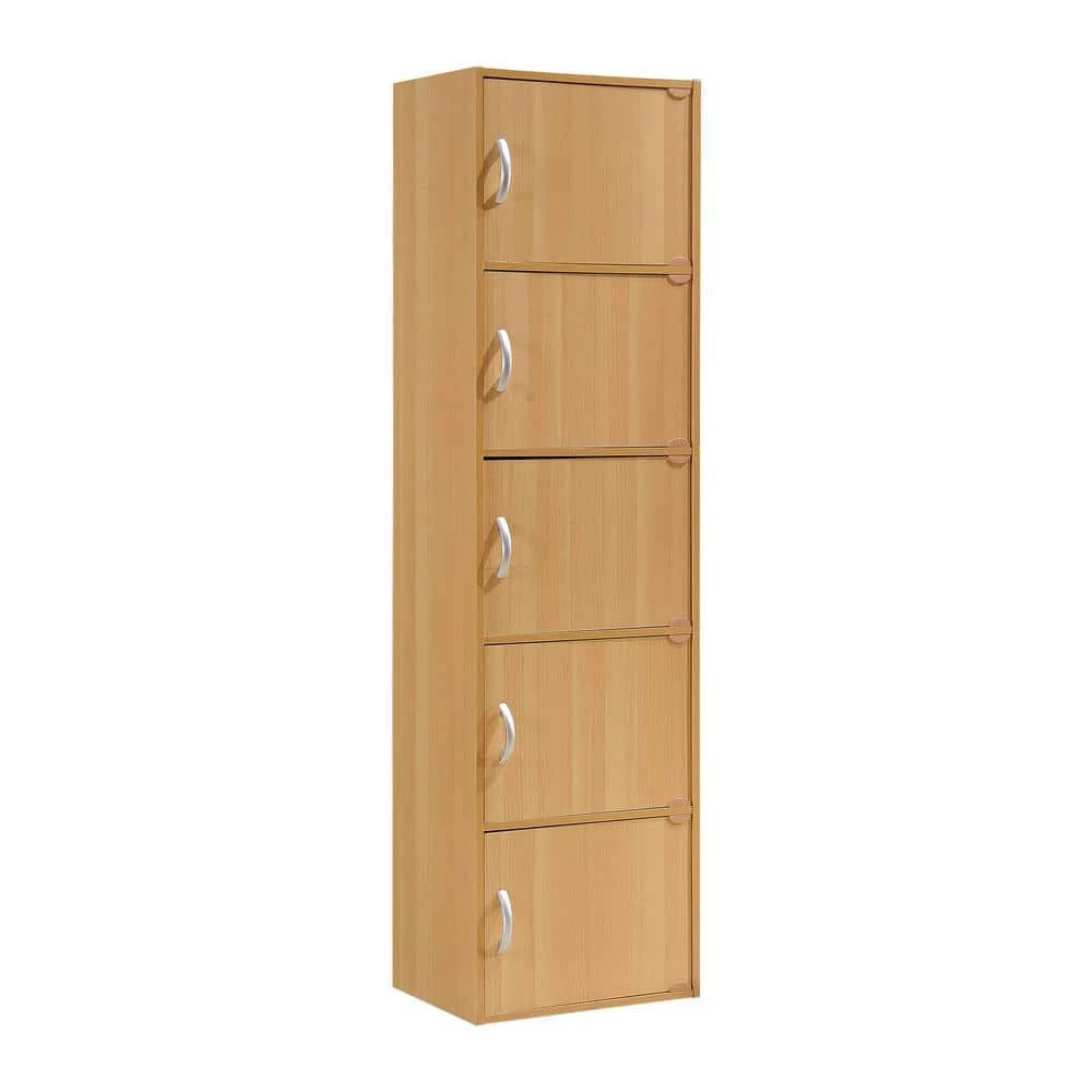 59 in. Beech Wood 5-shelf Standard Bookcase with Doors by HODEDAH 2 59 in. Beech Wood 5-shelf Standard Bookcase with Doors by HODEDAH