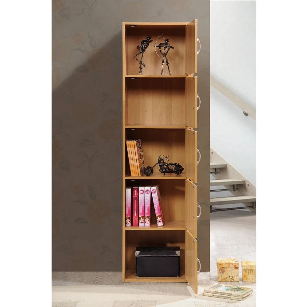 59 in. Beech Wood 5-shelf Standard Bookcase with Doors by HODEDAH 6 59 in. Beech Wood 5-shelf Standard Bookcase with Doors by HODEDAH - Image 5