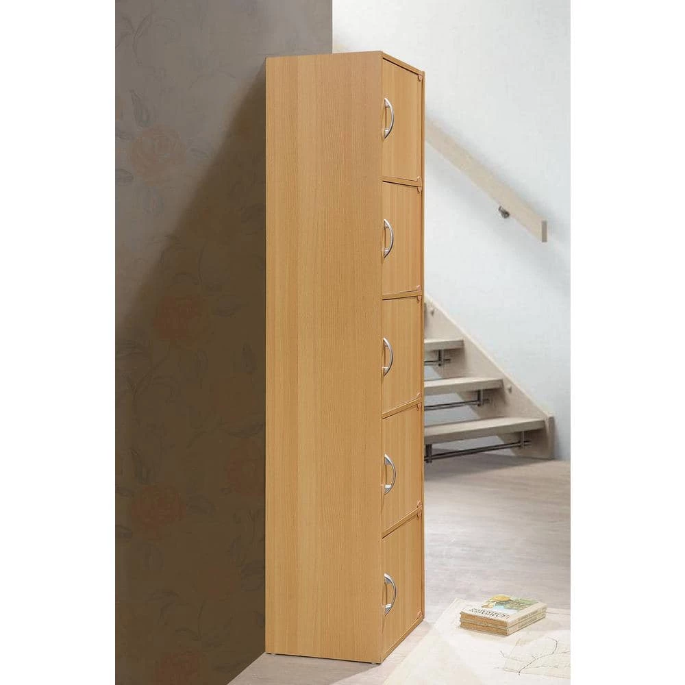 59 in. Beech Wood 5-shelf Standard Bookcase with Doors by HODEDAH 3 59 in. Beech Wood 5-shelf Standard Bookcase with Doors by HODEDAH - Image 2