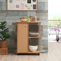 23.6 in. Wide Beech Open Shelves and Cabinet Space Kitchen Cart by HODEDAH -US Pride Furniture Shop beech hodedah kitchen carts hik73 beech 31 1000