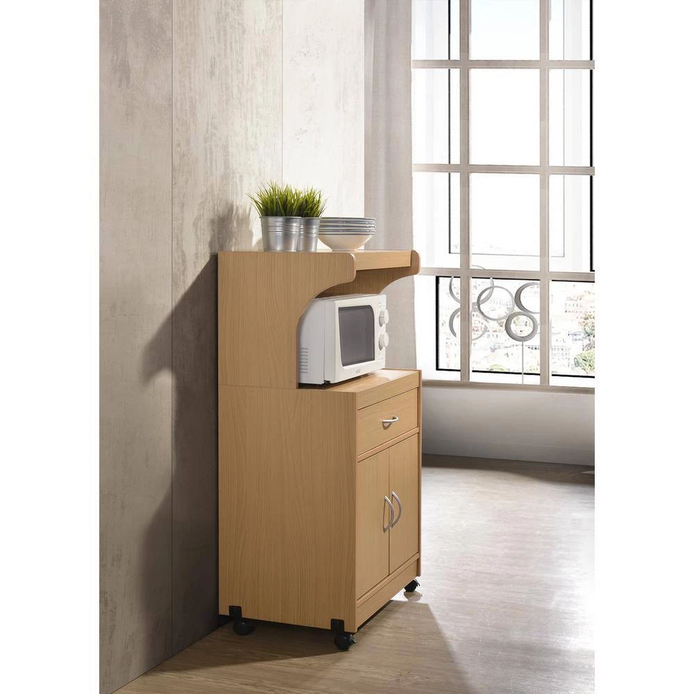 Beech Microwave Cart with Storage by HODEDAH 4 Beech Microwave Cart with Storage by HODEDAH - Image 2