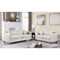 Lory 55 in. Beige Velvet 2-Seats Lawson Loveseat with Square Arms by US Pride Furniture 8 Lory 55 in. Beige Velvet 2-Seats Lawson Loveseat with Square Arms by US Pride Furniture -US Pride Furniture Shop beige us pride furniture loveseats s5541 l h2 4f 1000