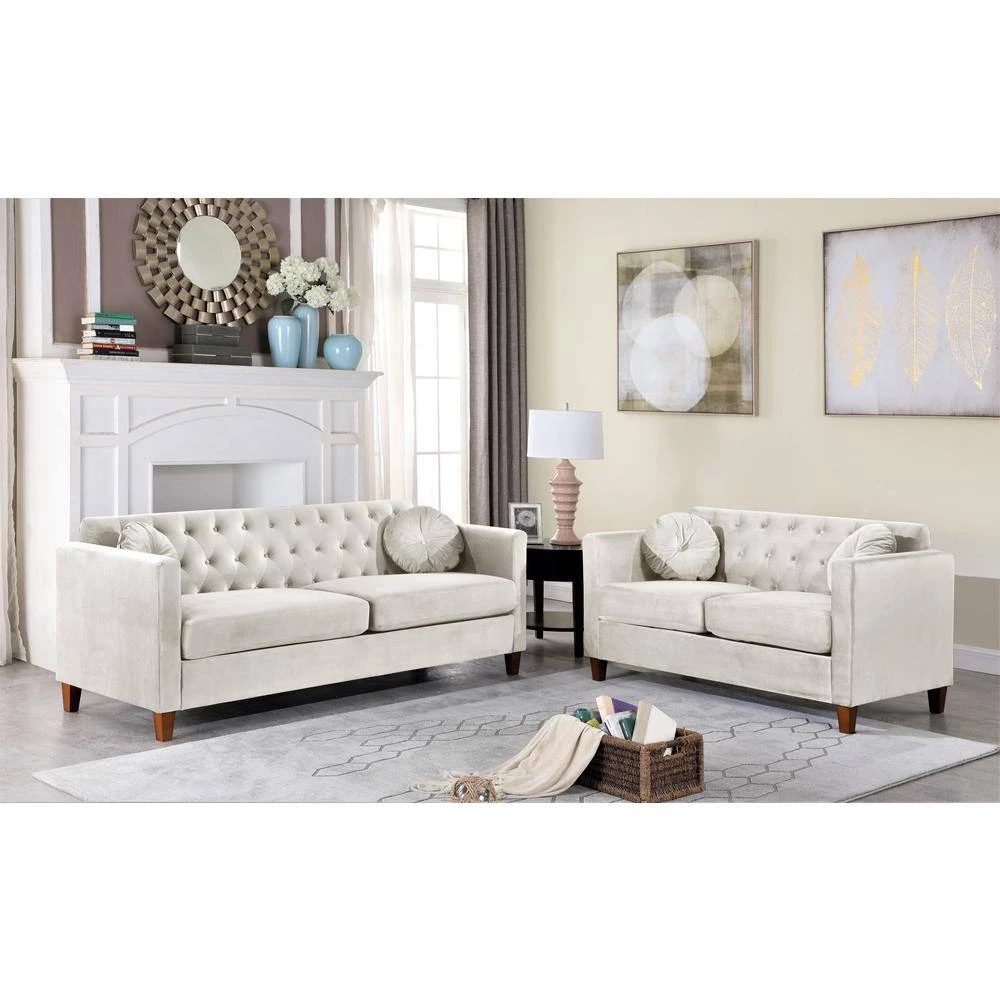 Lory 55 in. Beige Velvet 2-Seats Lawson Loveseat with Square Arms by US Pride Furniture 5 Lory 55 in. Beige Velvet 2-Seats Lawson Loveseat with Square Arms by US Pride Furniture - Image 3