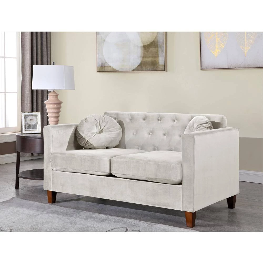 Lory 55 in. Beige Velvet 2-Seats Lawson Loveseat with Square Arms by US Pride Furniture 4 Lory 55 in. Beige Velvet 2-Seats Lawson Loveseat with Square Arms by US Pride Furniture - Image 2