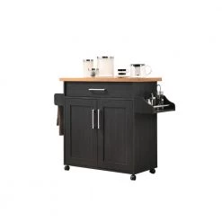 Black-Beech Kitchen Island with Spice Rack and Towel Holder by HODEDAH