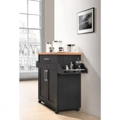 Black-Beech Kitchen Island with Spice Rack and Towel Holder by HODEDAH -US Pride Furniture Shop black beech hodedah kitchen carts hik78 black beech fa 1000