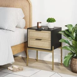 Andrew 19 in. W Black Rattan End or Side Table with Storage Doors and Gold Accents for Bedroom or Living Room by Nathan James 17 Andrew 19 in. W Black Rattan End or Side Table with Storage Doors and Gold Accents for Bedroom or Living Room by Nathan James -US Pride Furniture Shop black gold nathan james end side tables 33401 31 1000