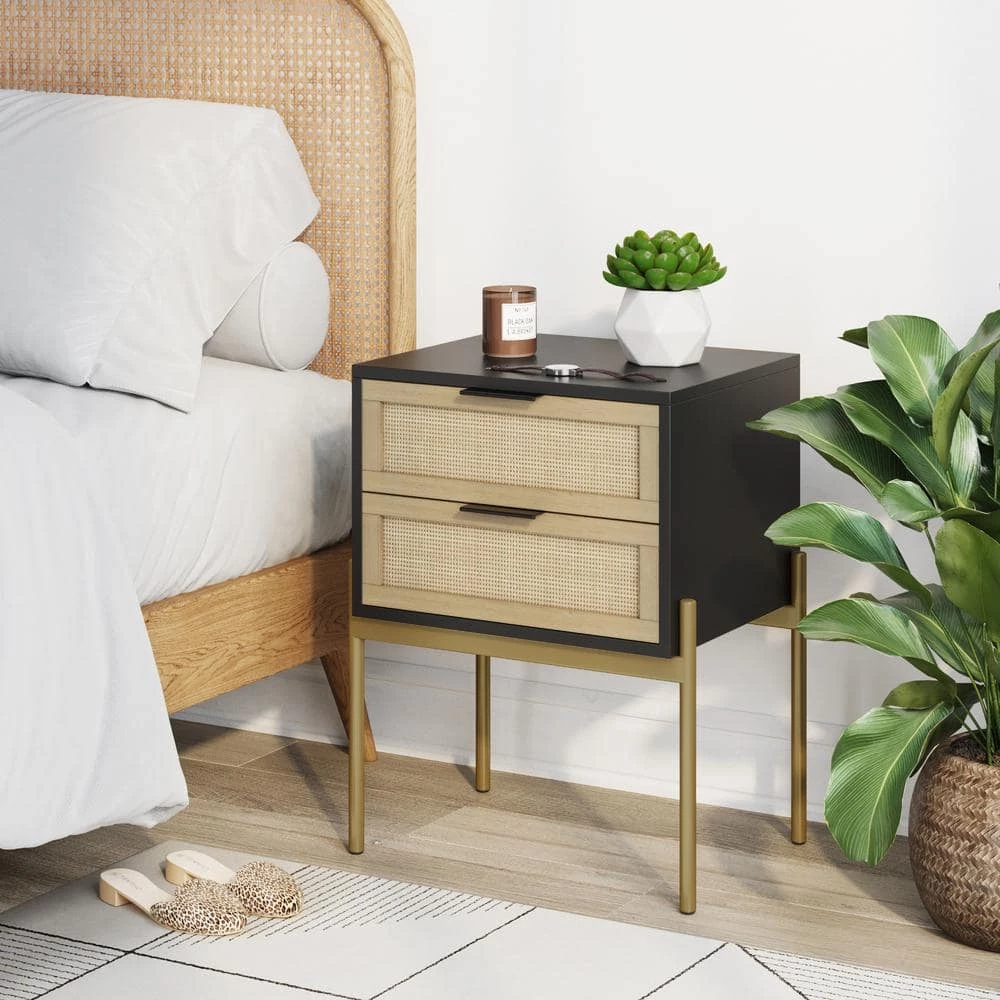 Andrew 19 in. W Black Rattan End or Side Table with Storage Doors and Gold Accents for Bedroom or Living Room by Nathan James 10 Andrew 19 in. W Black Rattan End or Side Table with Storage Doors and Gold Accents for Bedroom or Living Room by Nathan James - Image 8