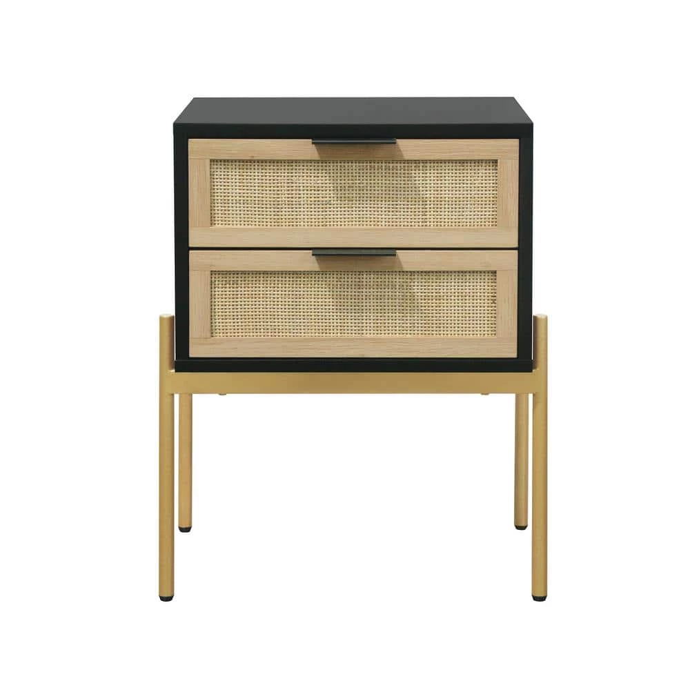 Andrew 19 in. W Black Rattan End or Side Table with Storage Doors and Gold Accents for Bedroom or Living Room by Nathan James 4 Andrew 19 in. W Black Rattan End or Side Table with Storage Doors and Gold Accents for Bedroom or Living Room by Nathan James - Image 2