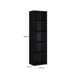 5-Shelf, 59 in. H Black Bookcase by HODEDAH -US Pride Furniture Shop black hodedah bookcases bookshelves hid25 black 40 1000