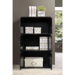 41 in. Black Wood 3-shelf Standard Bookcase with Doors by HODEDAH -US Pride Furniture Shop black hodedah bookcases bookshelves hid33 black 1f 1000