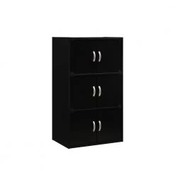 41 in. Black Wood 3-shelf Standard Bookcase with Doors by HODEDAH