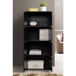4-Shelf, 54 in. H Black Bookcase with Double Doors by HODEDAH -US Pride Furniture Shop black hodedah bookcases bookshelves hid44 black 1f 1000