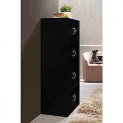 4-Shelf, 54 in. H Black Bookcase with Double Doors by HODEDAH -US Pride Furniture Shop black hodedah bookcases bookshelves hid44 black 4f 1000