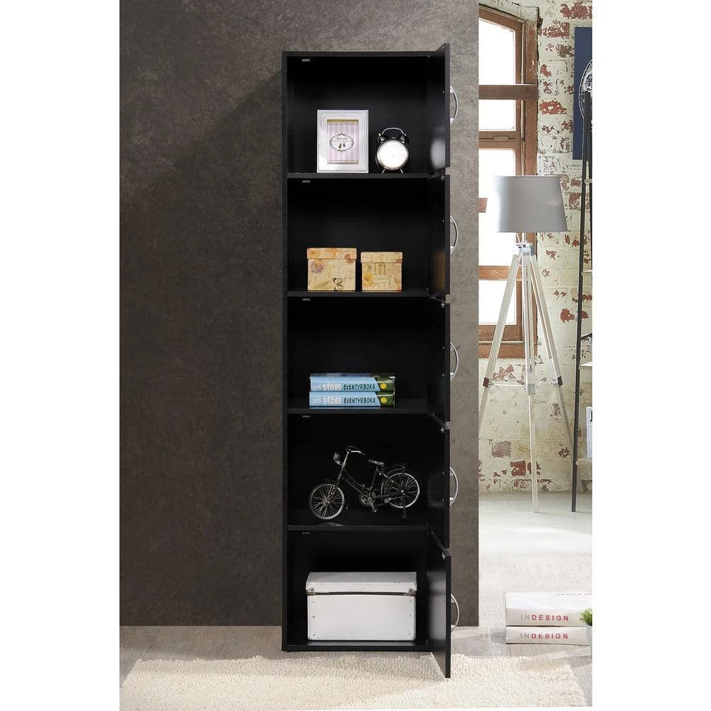 59 in. Black Wood 5-shelf Standard Bookcase with Doors by HODEDAH 6 59 in. Black Wood 5-shelf Standard Bookcase with Doors by HODEDAH - Image 4