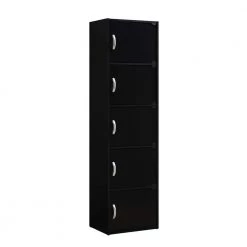 59 in. Black Wood 5-shelf Standard Bookcase with Doors by HODEDAH