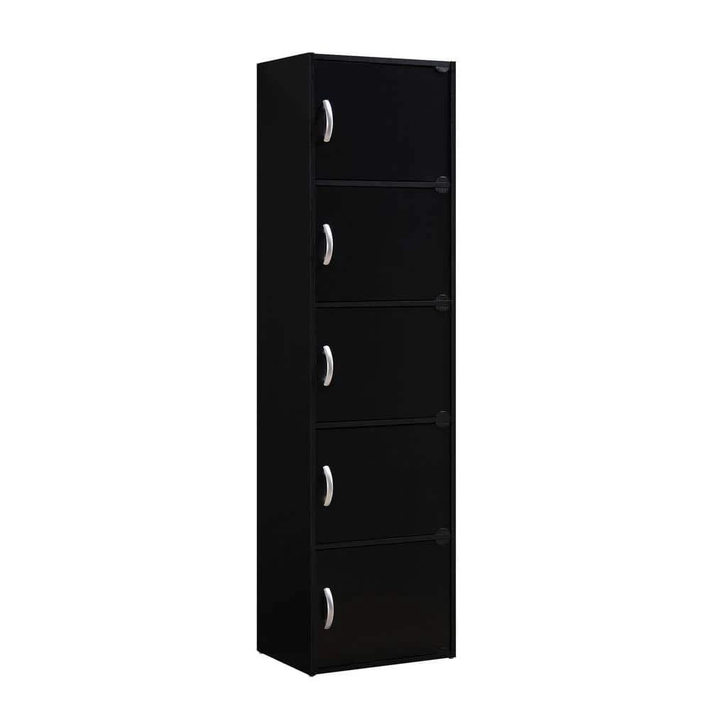 59 in. Black Wood 5-shelf Standard Bookcase with Doors by HODEDAH 3 59 in. Black Wood 5-shelf Standard Bookcase with Doors by HODEDAH
