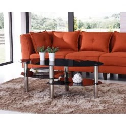 44 in. Black Large Oval Glass Coffee Table with Shelf by HODEDAH 13 44 in. Black Large Oval Glass Coffee Table with Shelf by HODEDAH -US Pride Furniture Shop black hodedah coffee tables hict19 black 31 1000