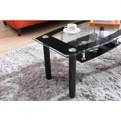 36 in. Black Medium Rectangle Glass Coffee Table with Shelf by HODEDAH -US Pride Furniture Shop black hodedah coffee tables hict26 1d 1000