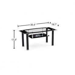 36 in. Black Medium Rectangle Glass Coffee Table with Shelf by HODEDAH -US Pride Furniture Shop black hodedah coffee tables hict26 40 1000
