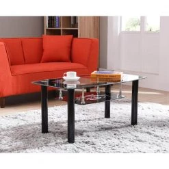 36 in. Black Medium Rectangle Glass Coffee Table with Shelf by HODEDAH -US Pride Furniture Shop black hodedah coffee tables hict26 a0 1000
