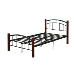Complete Full Metal Bed with Headboard, Footboard and Mahogany Wood Posts by HODEDAH