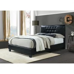 Full-Size Platform Bed with Tufted Upholstered Headboard in Black by HODEDAH -US Pride Furniture Shop black hodedah platform beds hi698 full black 31 1000