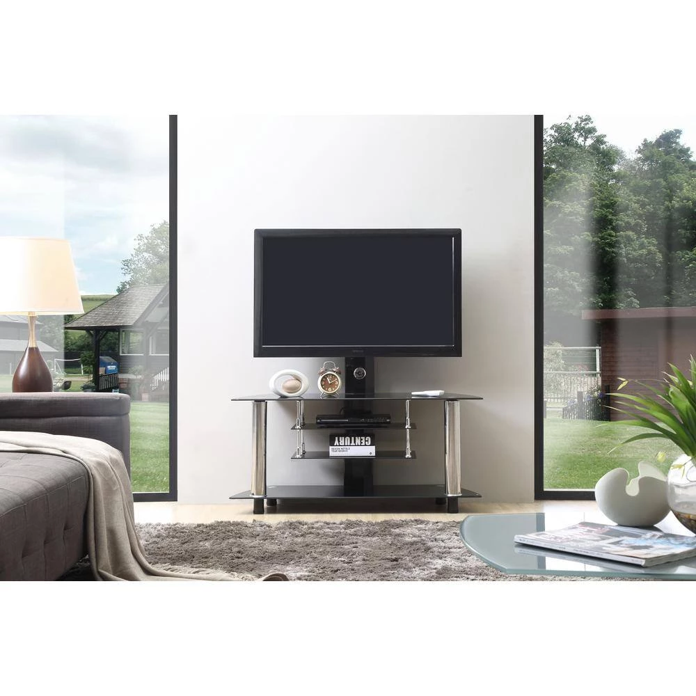 47 in. Black Glass TV Stand Fits TVs Up to 60 in. with Cable Management by HODEDAH 6 47 in. Black Glass TV Stand Fits TVs Up to 60 in. with Cable Management by HODEDAH - Image 4