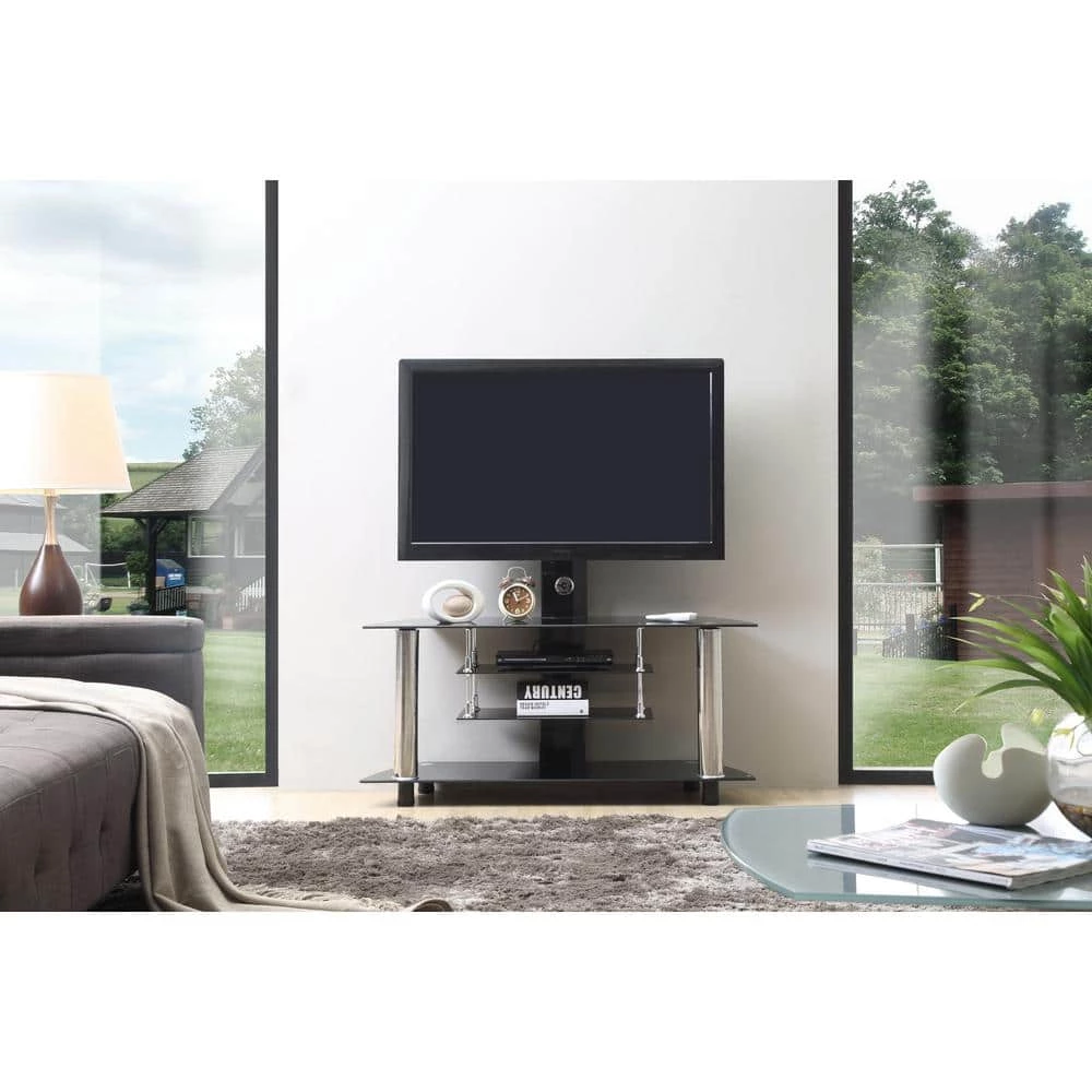 47 in. Black Glass TV Stand Fits TVs Up to 60 in. with Cable Management by HODEDAH 3 47 in. Black Glass TV Stand Fits TVs Up to 60 in. with Cable Management by HODEDAH