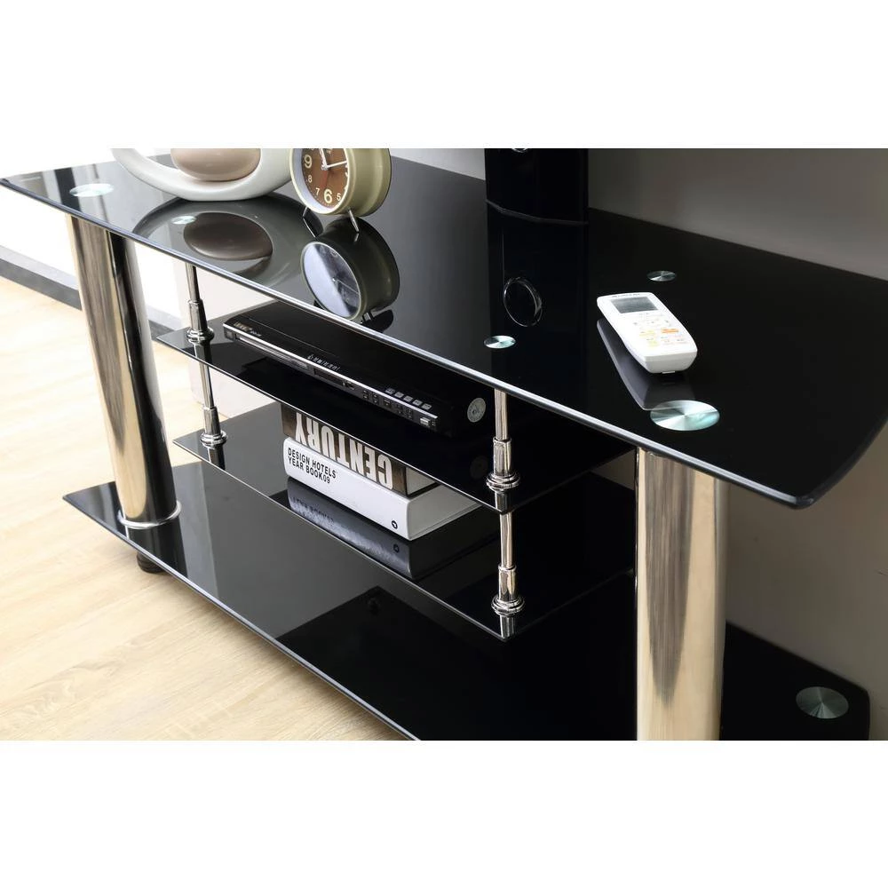 47 in. Black Glass TV Stand Fits TVs Up to 60 in. with Cable Management by HODEDAH 4 47 in. Black Glass TV Stand Fits TVs Up to 60 in. with Cable Management by HODEDAH - Image 2