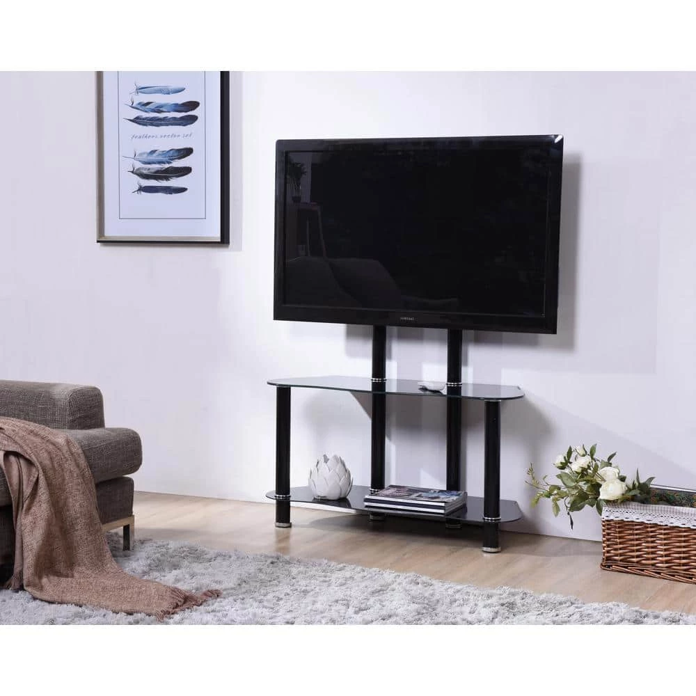 35 in. Black Glass TV Stand Fits TVs Up to 55 in. with Cable Management by HODEDAH 6 35 in. Black Glass TV Stand Fits TVs Up to 55 in. with Cable Management by HODEDAH - Image 4