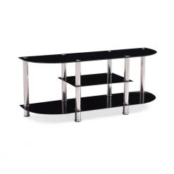 55 in. Black Glass TV Stand Fits TVs Up to 60 in. with Built-In Storage by HODEDAH