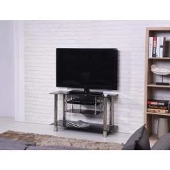 39 in. Black Glass TV Stand Fits TVs Up to 55 in. with Built-In Storage by HODEDAH