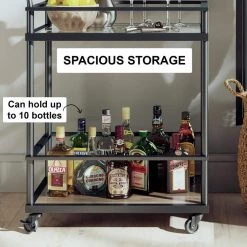 Carter Modern Rolling Glass Bar 2-Tier Serving Cart Matte Black Metal Frame Oak Wood Shelf by Nathan James 16 Carter Modern Rolling Glass Bar 2-Tier Serving Cart Matte Black Metal Frame Oak Wood Shelf by Nathan James -US Pride Furniture Shop black nathan james bar carts 45001 1f 1000