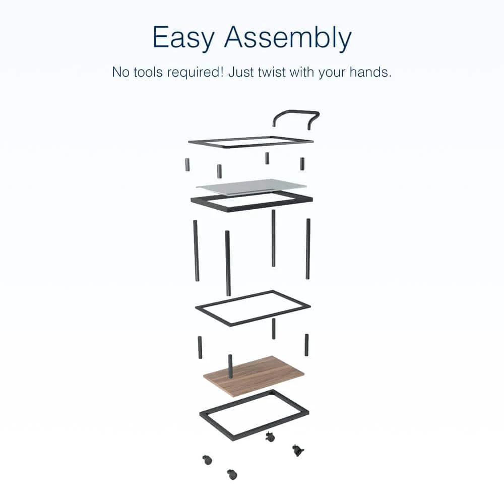 Carter Modern Rolling Glass Bar 2-Tier Serving Cart Matte Black Metal Frame Oak Wood Shelf by Nathan James 12 Carter Modern Rolling Glass Bar 2-Tier Serving Cart Matte Black Metal Frame Oak Wood Shelf by Nathan James - Image 10