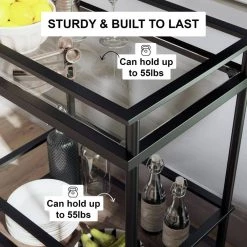 Carter Modern Rolling Glass Bar 2-Tier Serving Cart Matte Black Metal Frame Oak Wood Shelf by Nathan James 19 Carter Modern Rolling Glass Bar 2-Tier Serving Cart Matte Black Metal Frame Oak Wood Shelf by Nathan James -US Pride Furniture Shop black nathan james bar carts 45001 76 1000