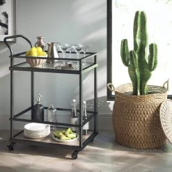 Carter Modern Rolling Glass Bar 2-Tier Serving Cart Matte Black Metal Frame Oak Wood Shelf by Nathan James 15 Carter Modern Rolling Glass Bar 2-Tier Serving Cart Matte Black Metal Frame Oak Wood Shelf by Nathan James -US Pride Furniture Shop black nathan james bar carts 45001 c3 1000