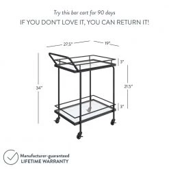 Sally 2-Tiered Black Metal Frame Glass Rolling Bar Cart and Tea or Cocktail Cart by Nathan James -US Pride Furniture Shop black nathan james bar carts 45102 1f 1000