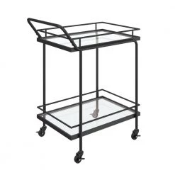 Sally 2-Tiered Black Metal Frame Glass Rolling Bar Cart and Tea or Cocktail Cart by Nathan James -US Pride Furniture Shop black nathan james bar carts 45102 4f 1000