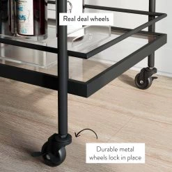 Sally 2-Tiered Black Metal Frame Glass Rolling Bar Cart and Tea or Cocktail Cart by Nathan James -US Pride Furniture Shop black nathan james bar carts 45102 fa 1000