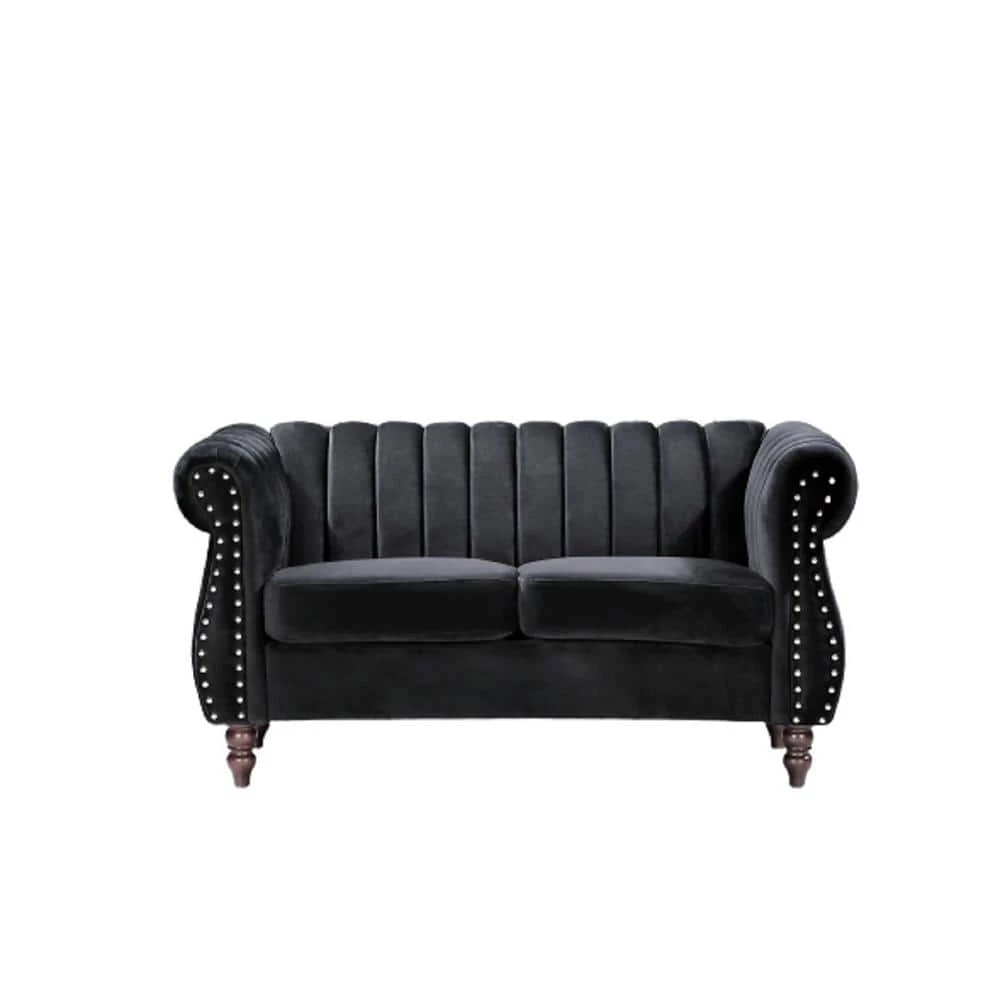 Louis Black Velvet Nailhead Living Room Set Sofa and Loveseat by US Pride Furniture 7 Louis Black Velvet Nailhead Living Room Set Sofa and Loveseat by US Pride Furniture - Image 5