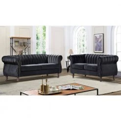 Louis Black Velvet Nailhead Living Room Set Sofa and Loveseat by US Pride Furniture 17 Louis Black Velvet Nailhead Living Room Set Sofa and Loveseat by US Pride Furniture -US Pride Furniture Shop black us pride furniture living room sets s5644 l s 31 1000