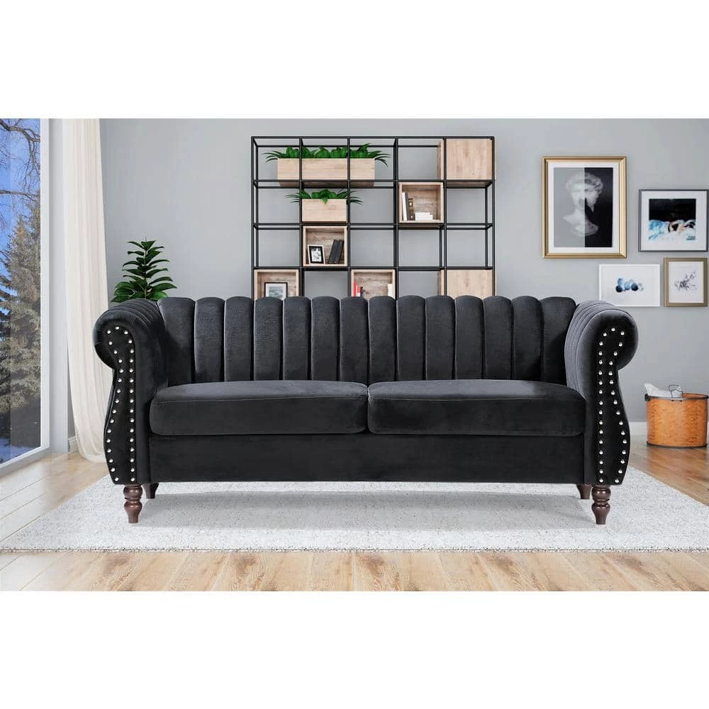 Louis Black Velvet Nailhead Living Room Set Sofa and Loveseat by US Pride Furniture 8 Louis Black Velvet Nailhead Living Room Set Sofa and Loveseat by US Pride Furniture - Image 6