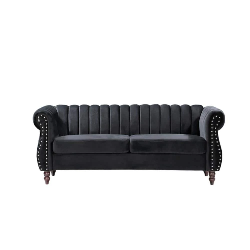 Louis Black Velvet Nailhead Living Room Set Sofa and Loveseat by US Pride Furniture 6 Louis Black Velvet Nailhead Living Room Set Sofa and Loveseat by US Pride Furniture - Image 4