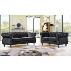 Louis Black Velvet Nailhead Living Room Set Sofa and Loveseat by US Pride Furniture 12 Louis Black Velvet Nailhead Living Room Set Sofa and Loveseat by US Pride Furniture -US Pride Furniture Shop black us pride furniture living room sets s5644 l s c3 1000