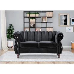 Louis Black Velvet Nailhead Living Room Set Sofa and Loveseat by US Pride Furniture 16 Louis Black Velvet Nailhead Living Room Set Sofa and Loveseat by US Pride Furniture -US Pride Furniture Shop black us pride furniture living room sets s5644 l s fa 1000