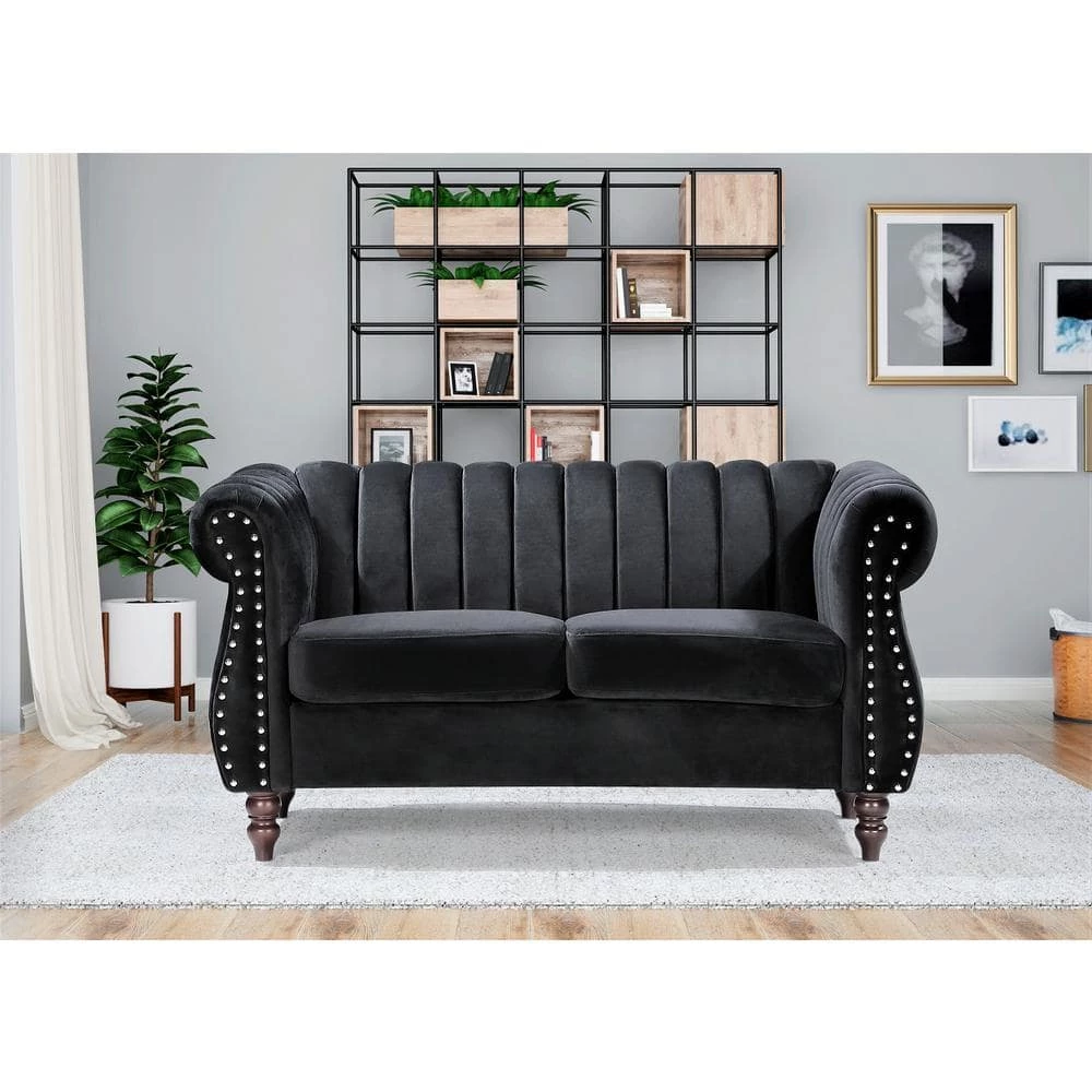 Louis Black Velvet Nailhead Living Room Set Sofa and Loveseat by US Pride Furniture 9 Louis Black Velvet Nailhead Living Room Set Sofa and Loveseat by US Pride Furniture - Image 7