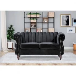 Louis 59.1 in. Black Channel Tufted Velvet 2-Seats Loveseat with Nailheads by US Pride Furniture 11 Louis 59.1 in. Black Channel Tufted Velvet 2-Seats Loveseat with Nailheads by US Pride Furniture -US Pride Furniture Shop black us pride furniture loveseats s5644 l h1 31 1000